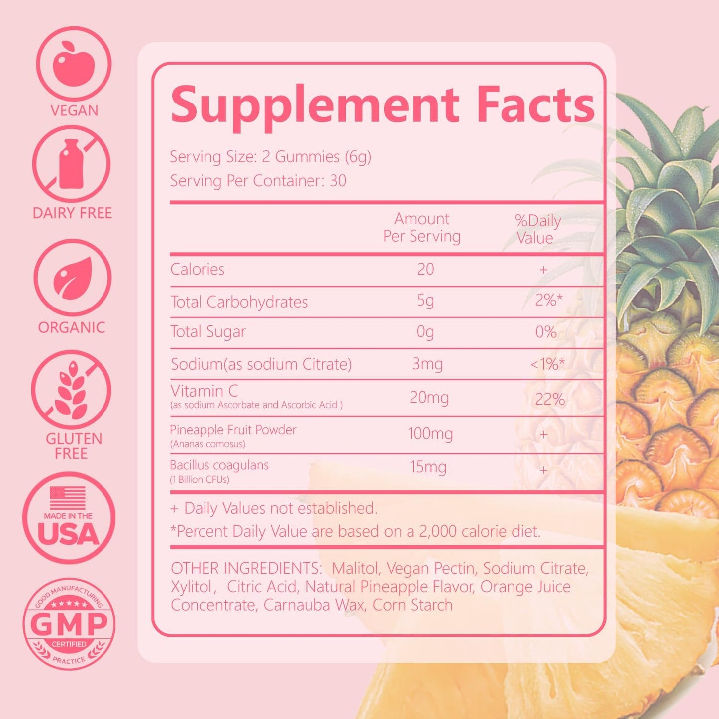PH Balance Vaginal Health Gummies Probiotics Hawaiian Pineapple Female Gummy for Women Private Area - 60 Gummies - 30 Servings